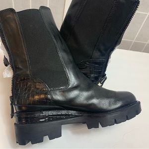 Sam Edelman Genia Black Leather Lug Sole Boots Size 8.5